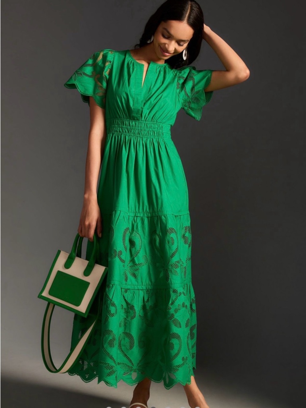 Anthropologie Large Petite Kelly Green Somerset Maxi Cut Work Edition Dress READ